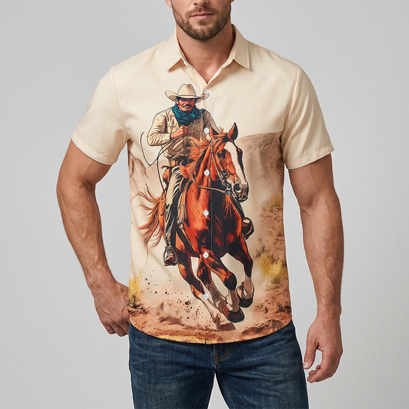 Lone Rider Western Galloping Cowboy Print Shirt - image 1