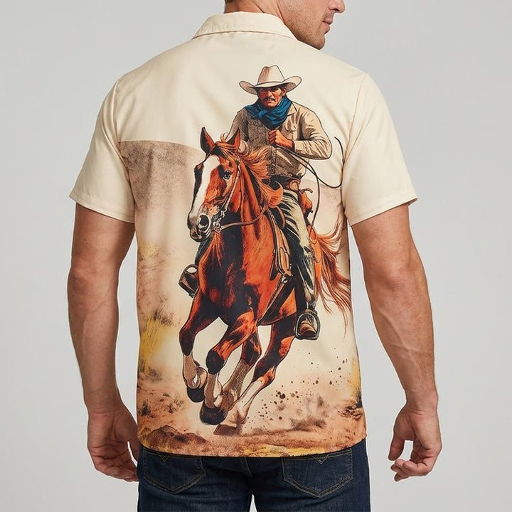 Lone Rider Western Galloping Cowboy Print Shirt - image 2