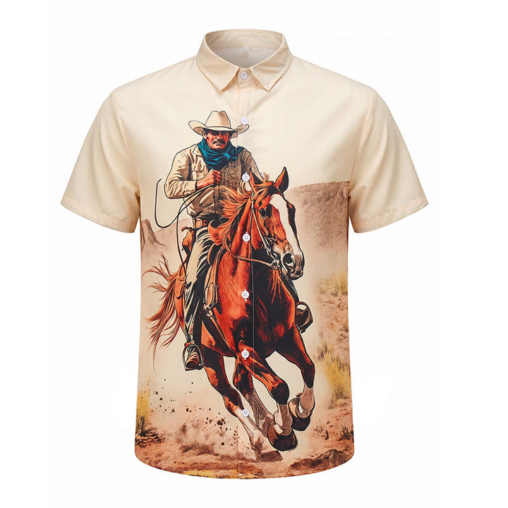 Lone Rider Western Galloping Cowboy Print Shirt - image 8