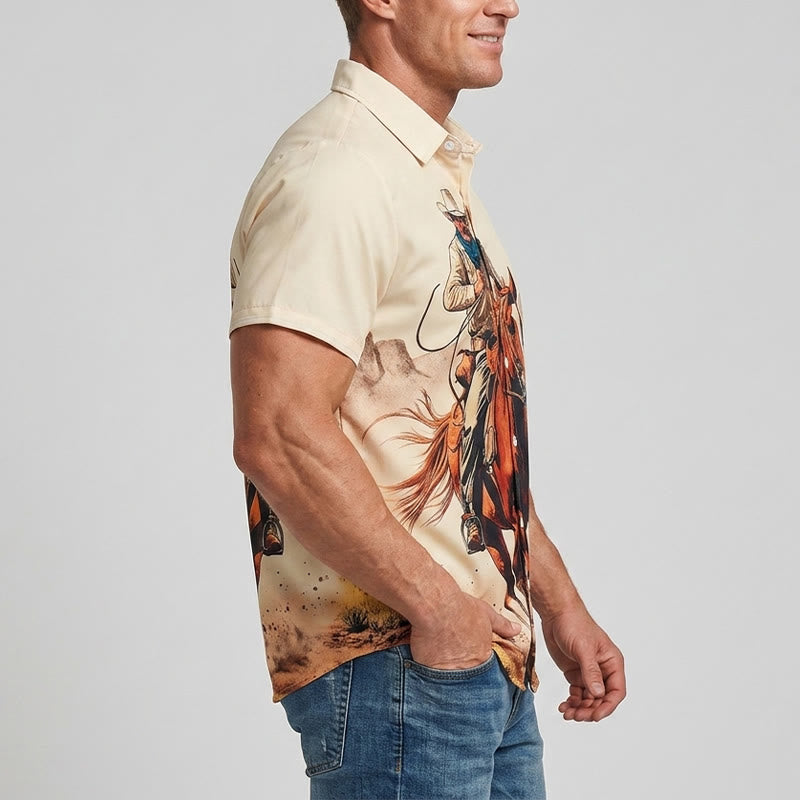 Lone Rider Western Galloping Cowboy Print Shirt - image 3