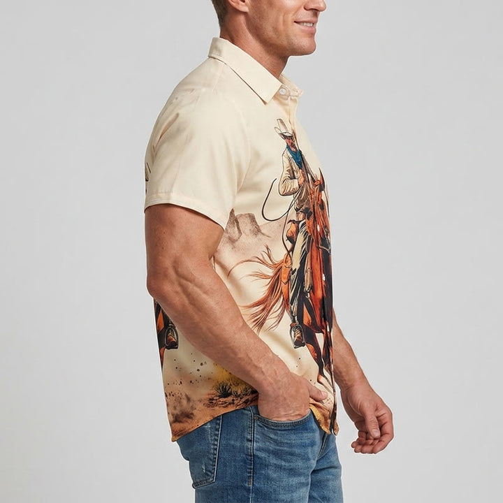 Lone Rider Western Galloping Cowboy Print Shirt - image 3