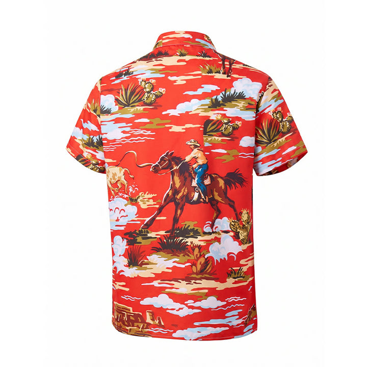 Red Wild West Desert Cowboy & Cactus Art Print Shirt - image 10