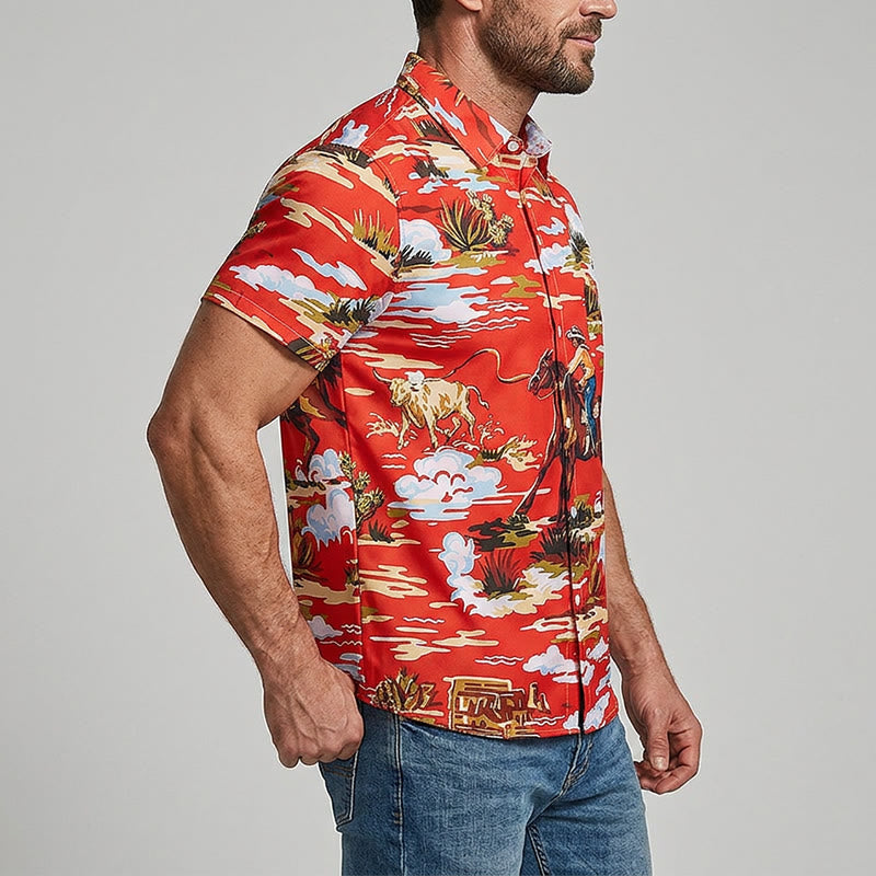 Red Wild West Desert Cowboy & Cactus Art Print Shirt - image 3