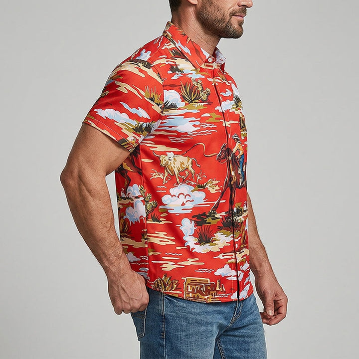 Red Wild West Desert Cowboy & Cactus Art Print Shirt - image 3