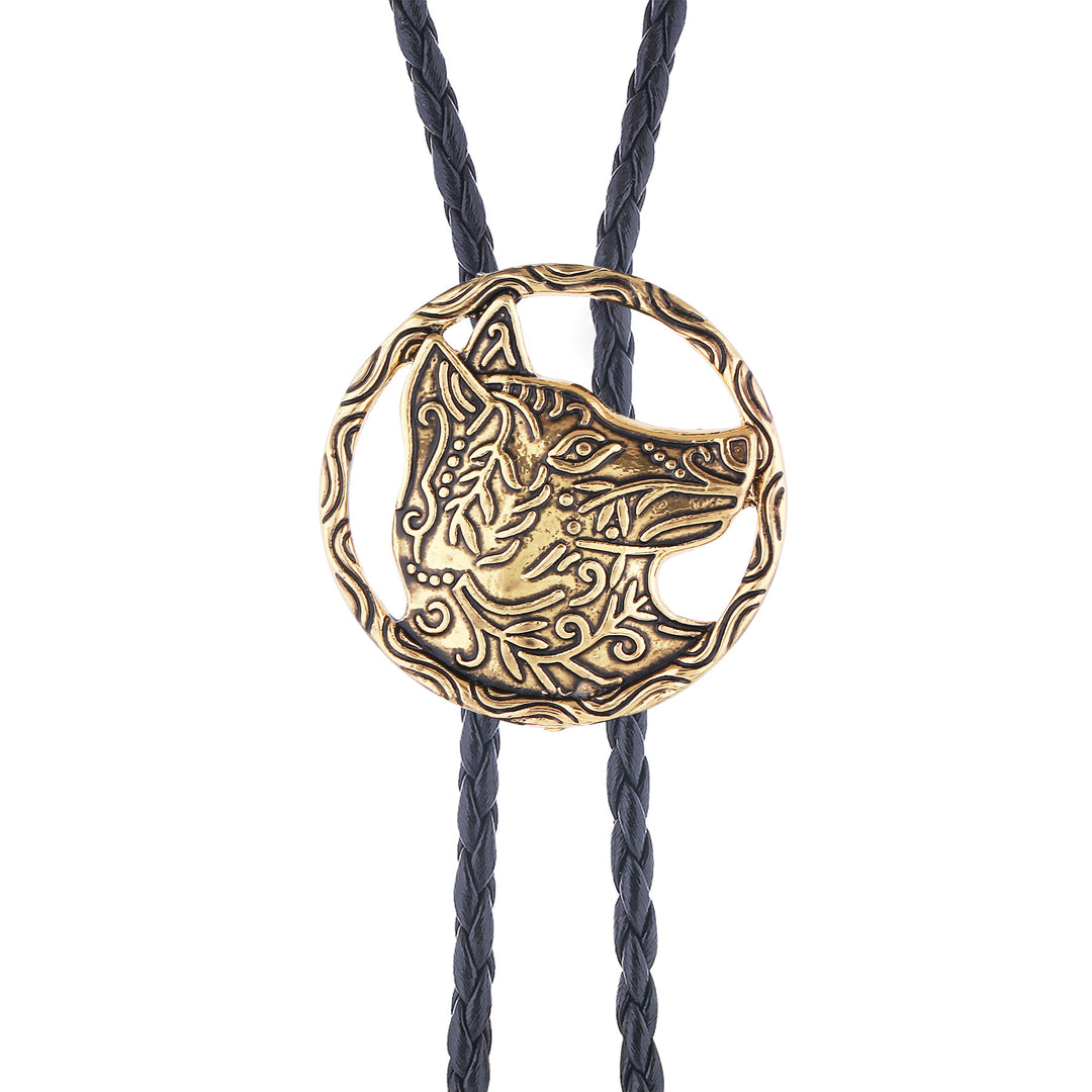 Vintage Antique Gold Hollow Wolf Head Bolo Tie - image 4