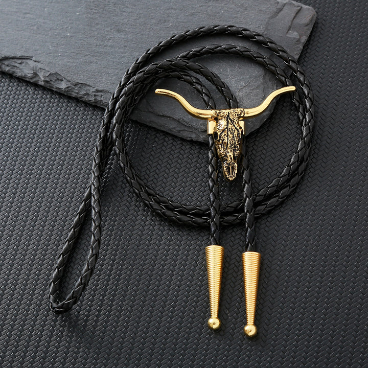 Retro Longhorn Bull Skull Bolo Tie - Bronze - image 1