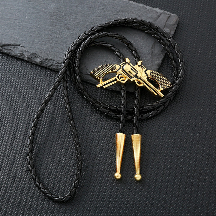Western Retro Crossed Pistol Bolo Tie - Golden - image 0