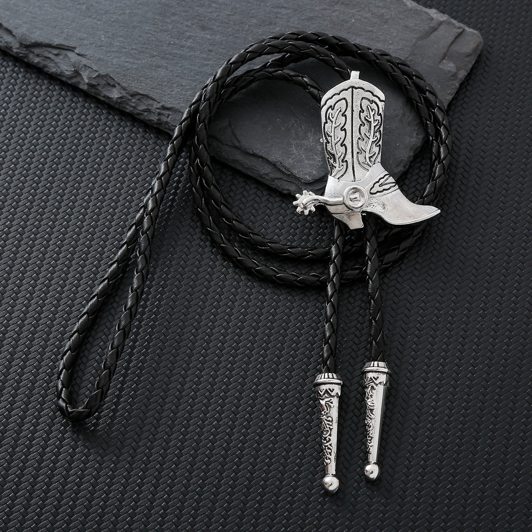 Western Vintage Cowboy Boot Bolo Tie - Silver - image 1
