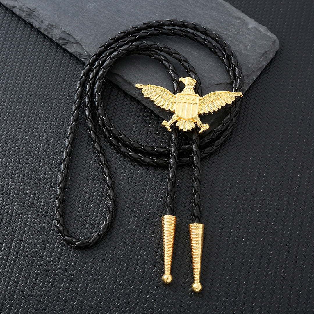 Western American Patriotic Eagle Star Shield Bolo Tie - Golden - image 2