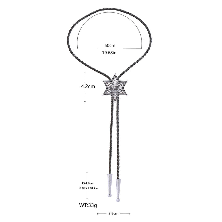 Vintage Western Marshal Hexagram Star Badge Bolo Tie - image 2