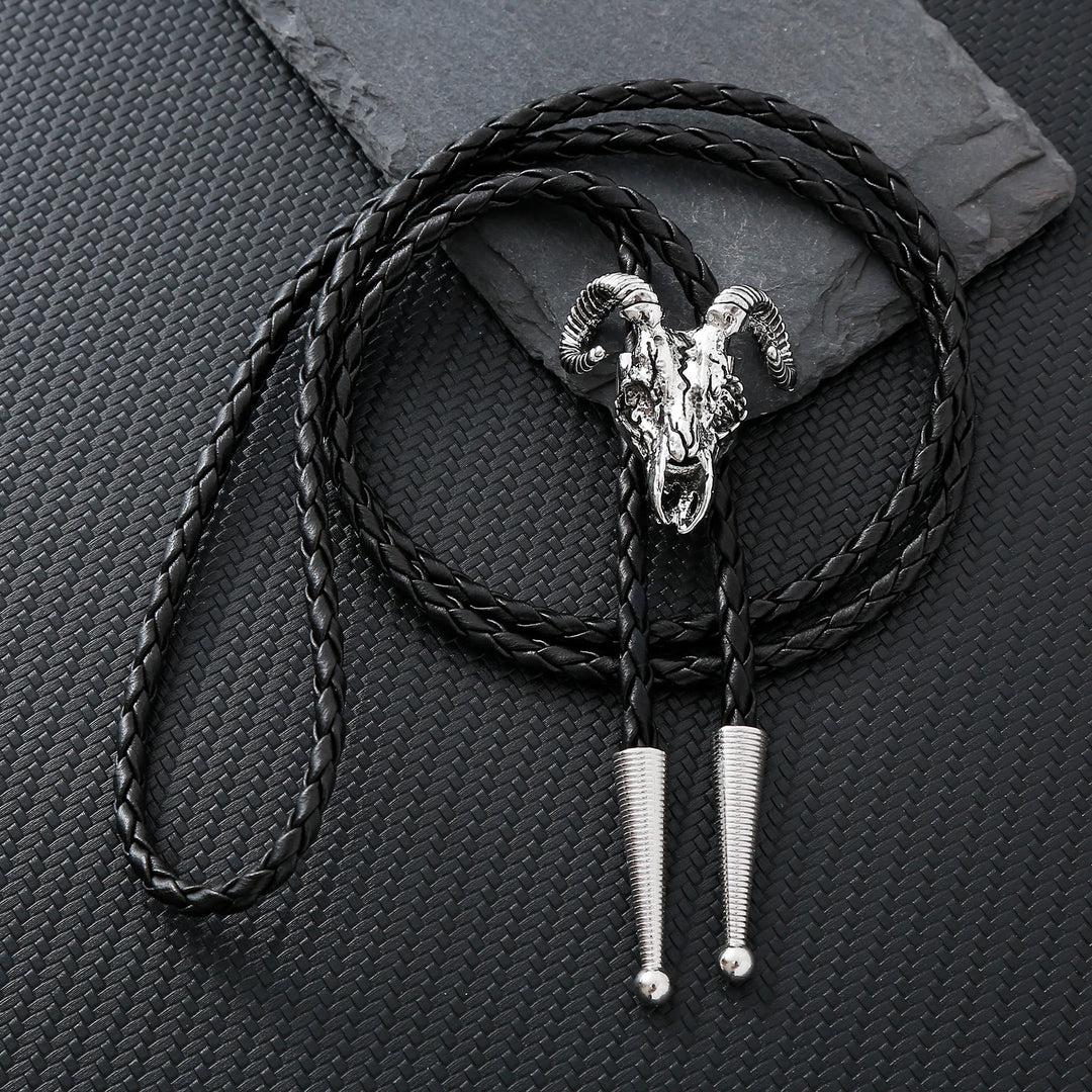Dark Aesthetic Gothic Ram Skull Bolo Tie - Silver - image 9