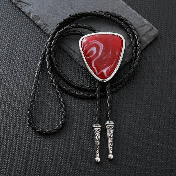 Western Glossy Artificial Tribal Shield Stone Bolo Tie - Red - image 0