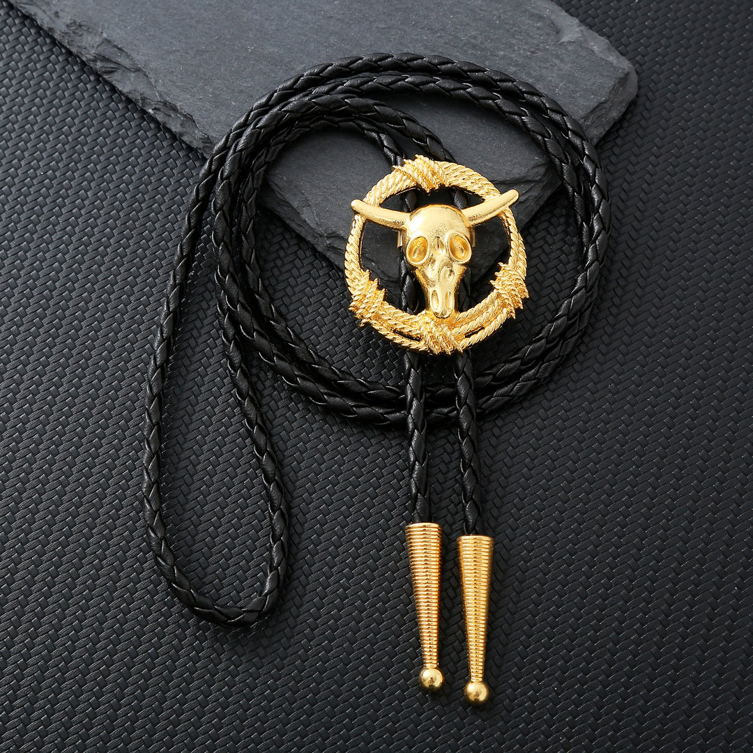 Steer Skull Rope Wreath Rock Style Bolo Tie - Gold - image 5
