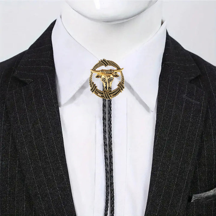 Rodeo Longhorn Bull Rope Wreath Rock Style Bolo Tie - image 1