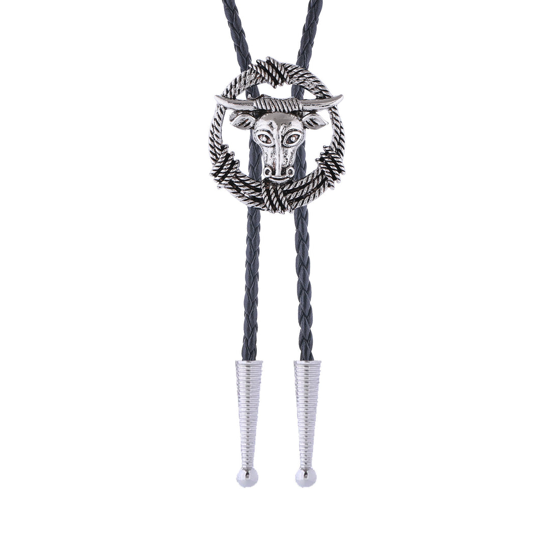 Rodeo Longhorn Bull Rope Wreath Rock Style Bolo Tie - image 8