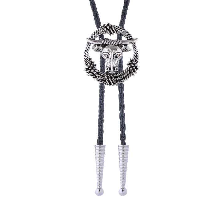 Rodeo Longhorn Bull Rope Wreath Rock Style Bolo Tie - image 8