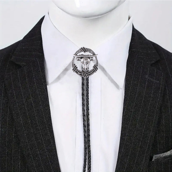 Rodeo Longhorn Bull Rope Wreath Rock Style Bolo Tie - image 7