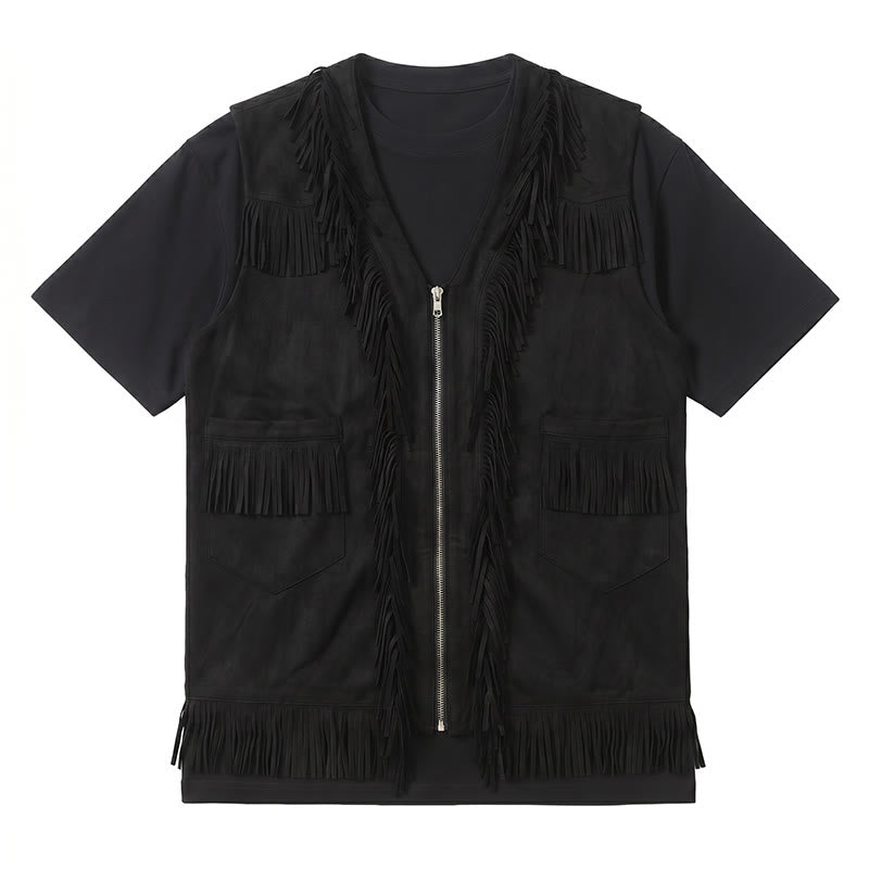 Men's Western Hippie Style Fringe Suede Vest - image 10