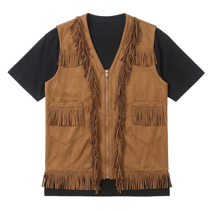 Men's Western Hippie Style Fringe Suede Vest - image 8