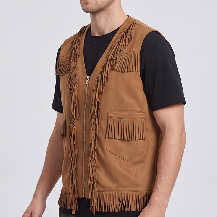 Men's Western Hippie Style Fringe Suede Vest - image 3