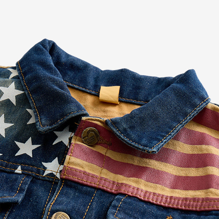 Men's American Flag Distressed Slim Fit Korean Style Denim Vest - image 4