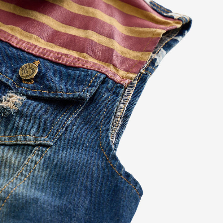 Men's American Flag Distressed Slim Fit Korean Style Denim Vest - image 7
