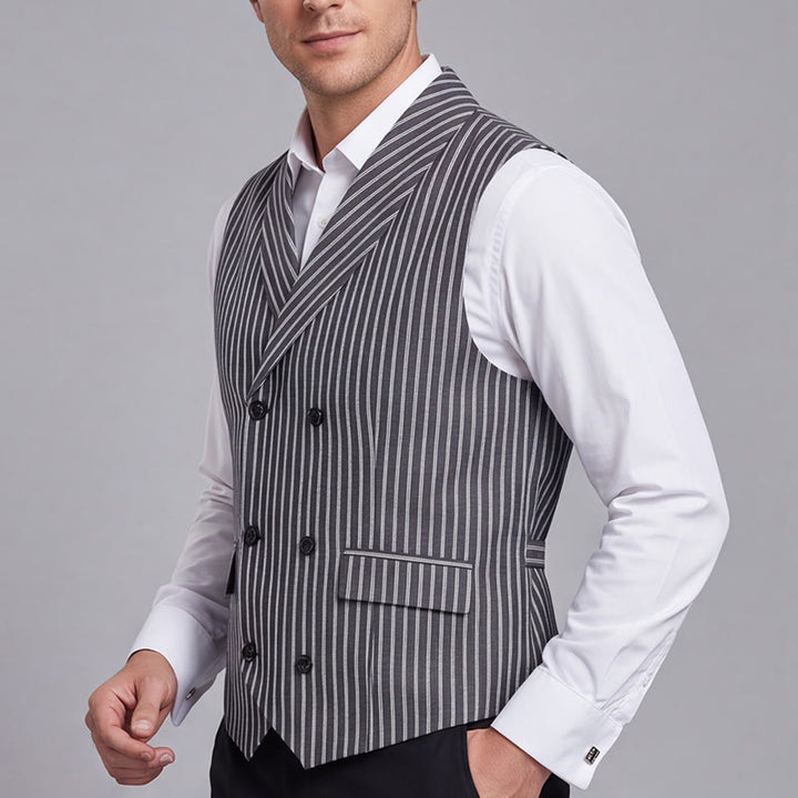 Men's Grey Striped Business Gentleman Slim Fit Retro Suit Vest - image 3