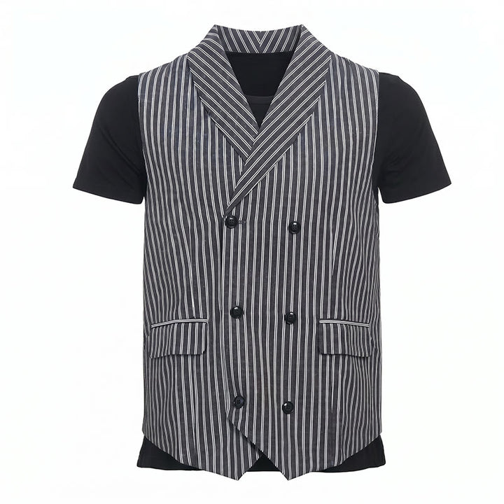 Men's Grey Striped Business Gentleman Slim Fit Retro Suit Vest - image 8