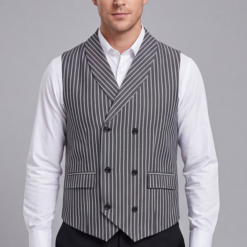 Men's Grey Striped Business Gentleman Slim Fit Retro Suit Vest - image 1