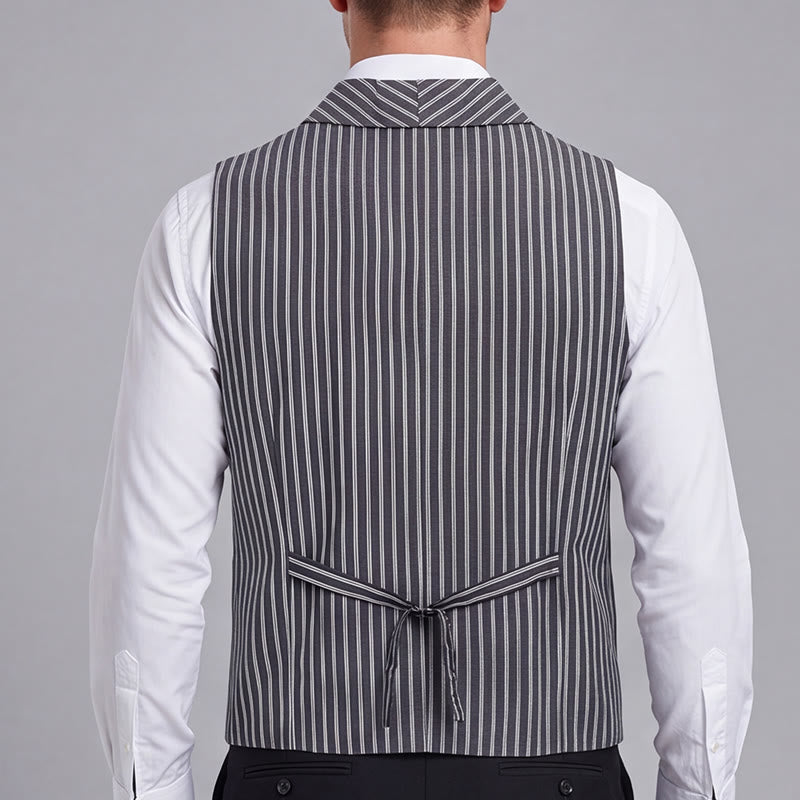 Men's Grey Striped Business Gentleman Slim Fit Retro Suit Vest - image 2