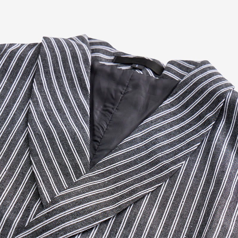 Men's Grey Striped Business Gentleman Slim Fit Retro Suit Vest - image 4