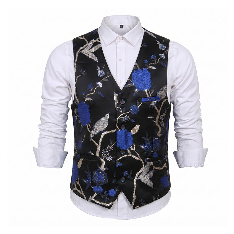 Men's Oriental Floral Jacquard Slim Fit Suit Vest - image 13