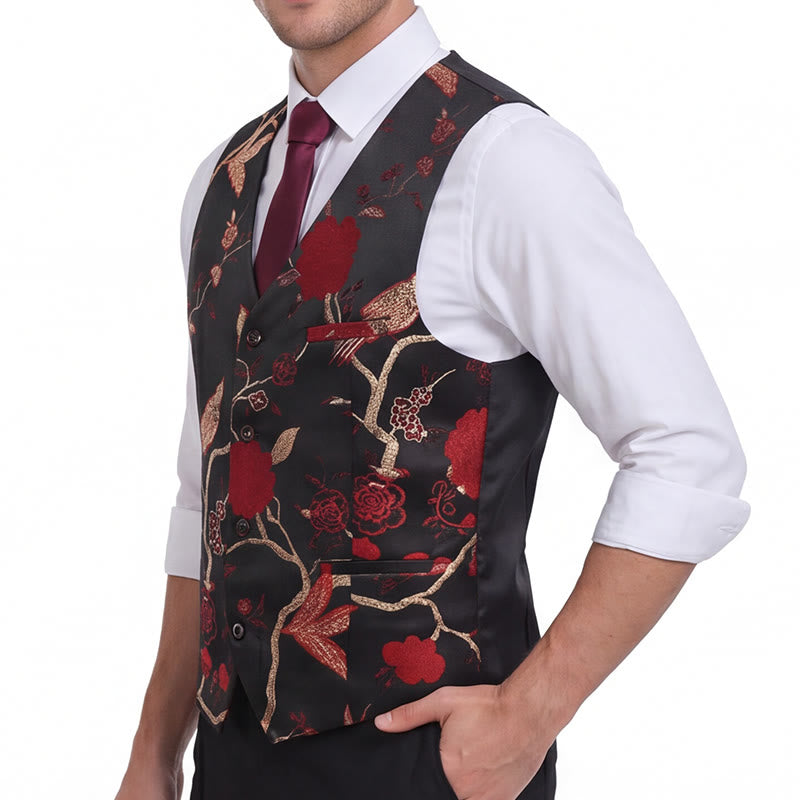 Men's Oriental Floral Jacquard Slim Fit Suit Vest - image 1