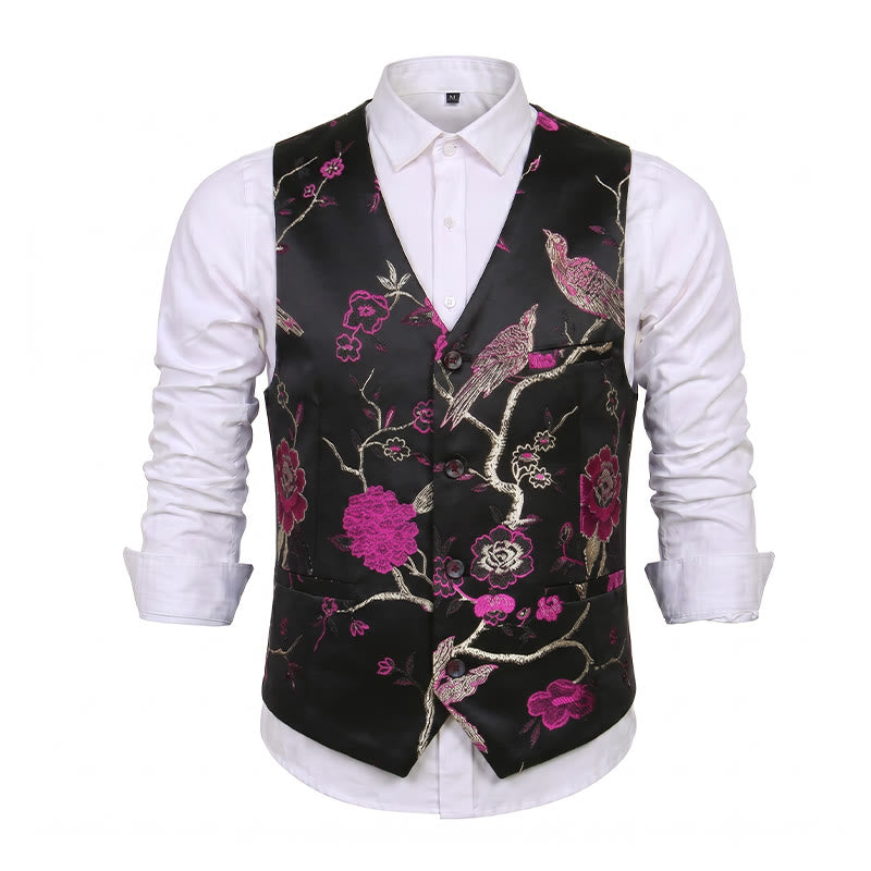 Men's Oriental Floral Jacquard Slim Fit Suit Vest - image 15