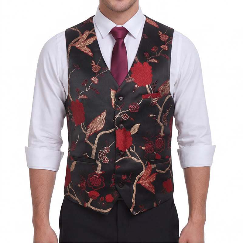 Men's Oriental Floral Jacquard Slim Fit Suit Vest - image 3