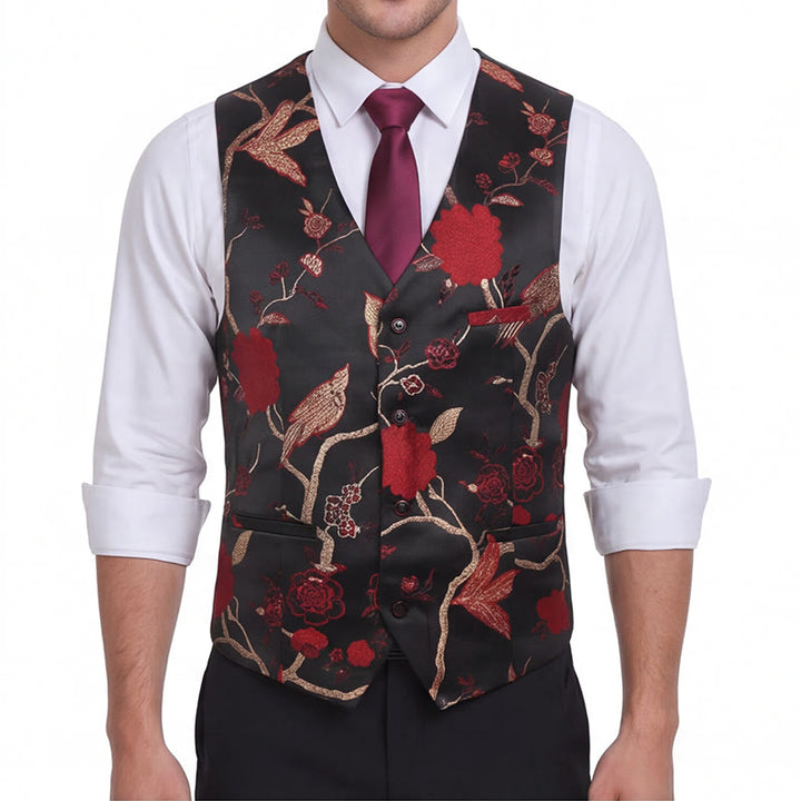 Men's Oriental Floral Jacquard Slim Fit Suit Vest - image 3
