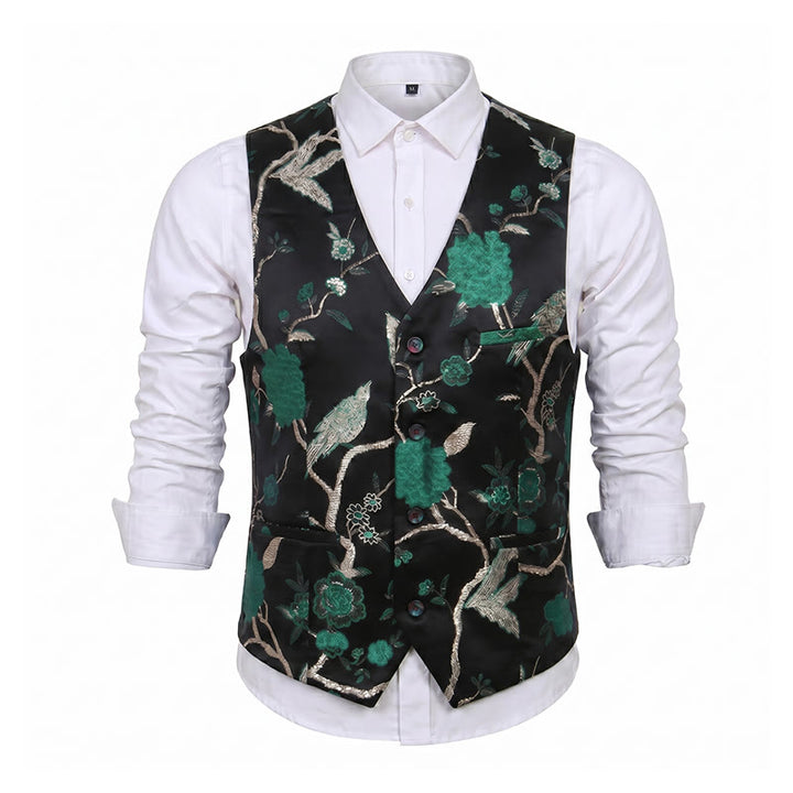 Men's Oriental Floral Jacquard Slim Fit Suit Vest - image 14