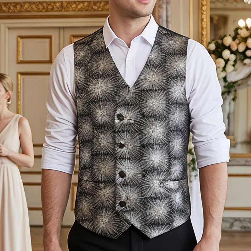 Men's Shiny Firework Print Double-breasted Suit Vest - Silver - 3XL - image 0