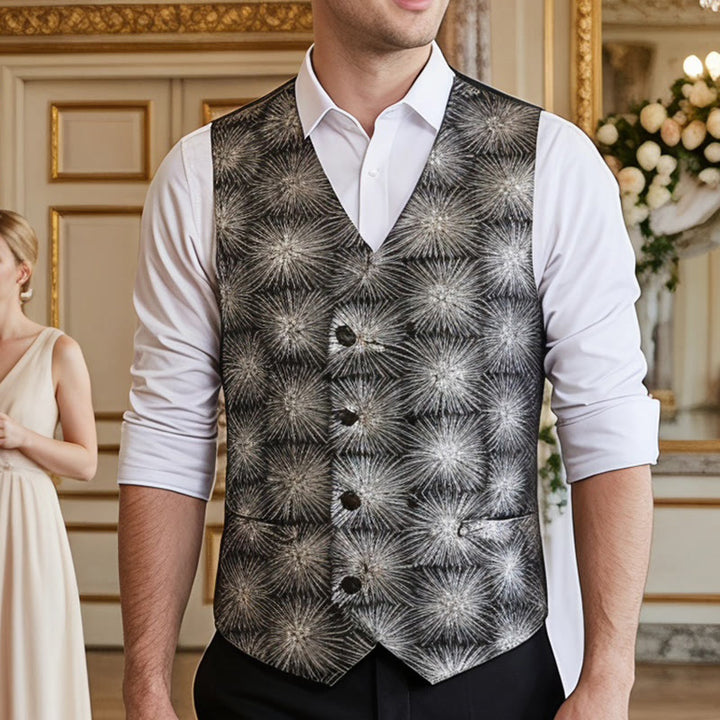 Men's Shiny Firework Print Double-breasted Suit Vest - Silver - 3XL - image 0