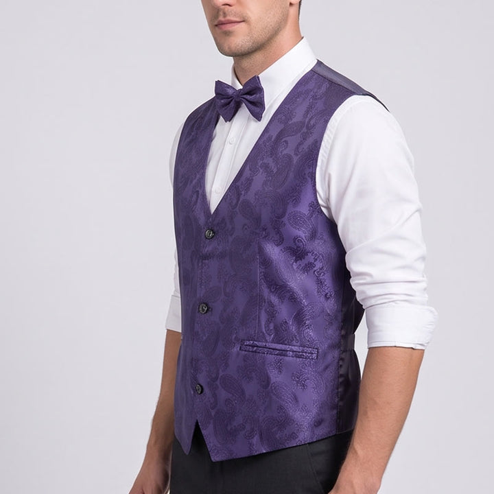 Men's 2Pcs Shiny Paisley Pattern With Bow Tie Suit Vest With Bow Tie - image 3