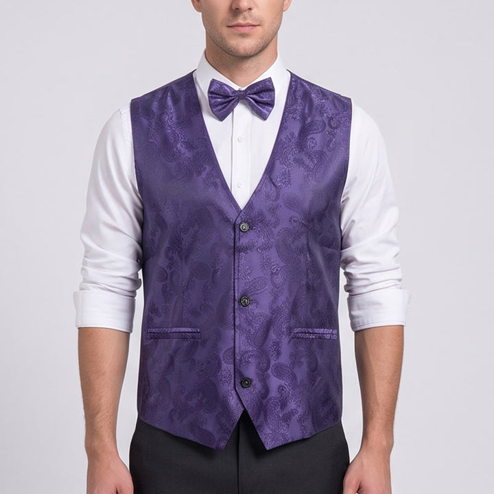 Men's 2Pcs Shiny Paisley Pattern With Bow Tie Suit Vest With Bow Tie - image 1