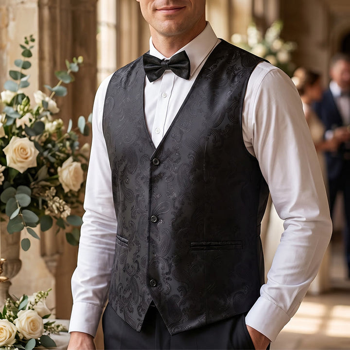 Men's 2Pcs Shiny Paisley Pattern With Bow Tie Suit Vest With Bow Tie - Black - S - image 4