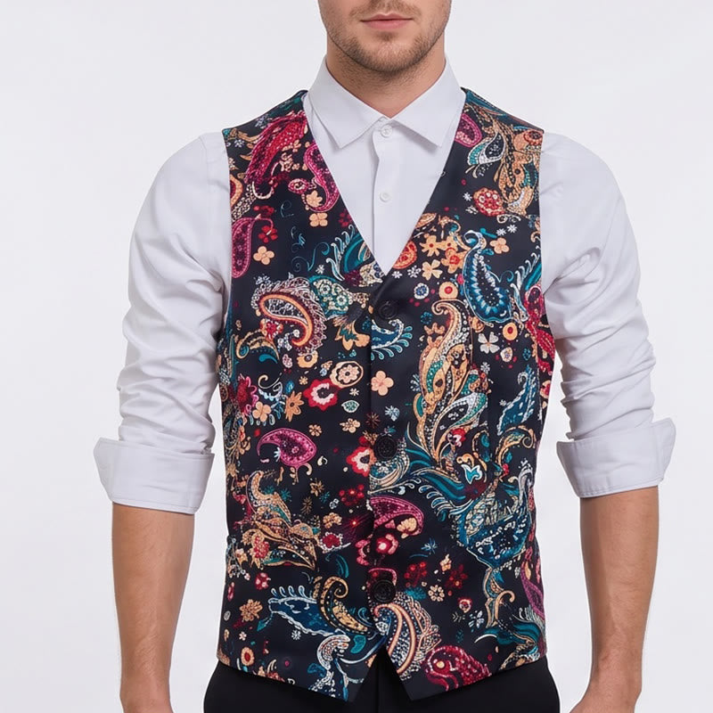 Men's Vintage Colorful Paisley Print Suit Vest - image 1