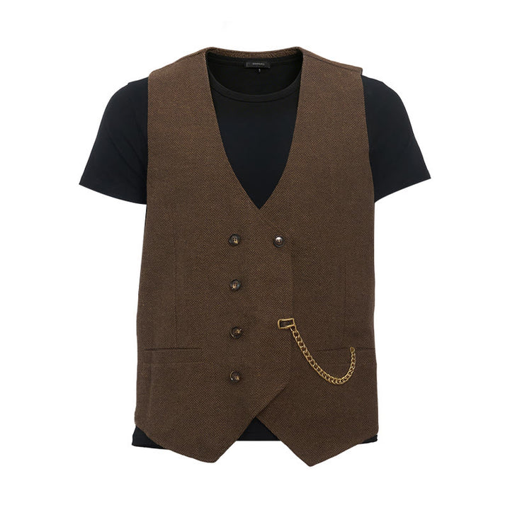Men's British Retro Double Breasted Suit  Vest - image 9