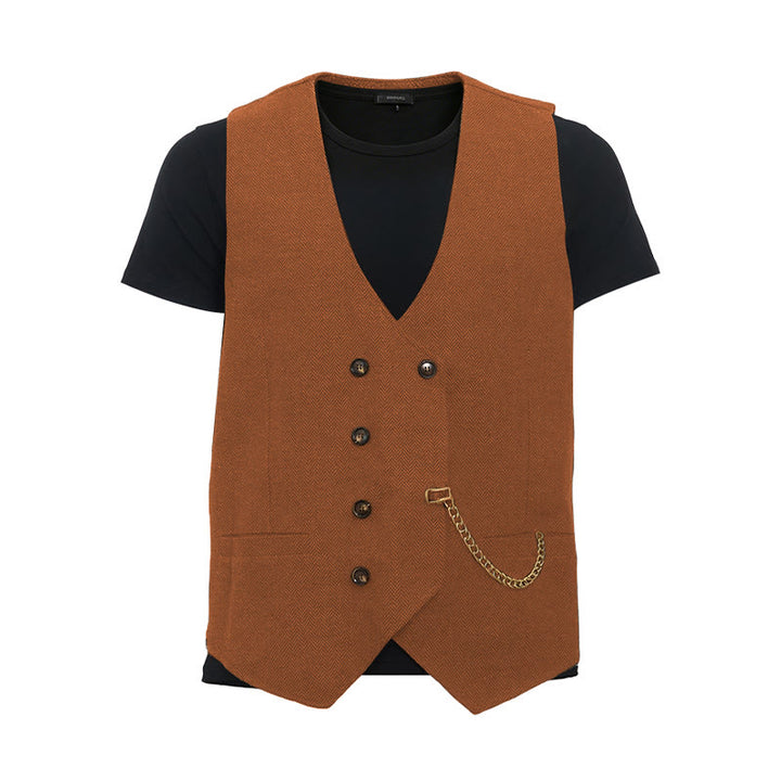 Men's British Retro Double Breasted Suit  Vest - Orange - 3XL - image 17