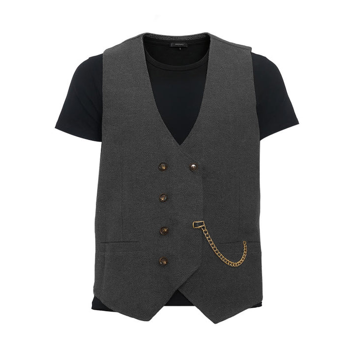 Men's British Retro Double Breasted Suit  Vest - Grey - 3XL - image 11