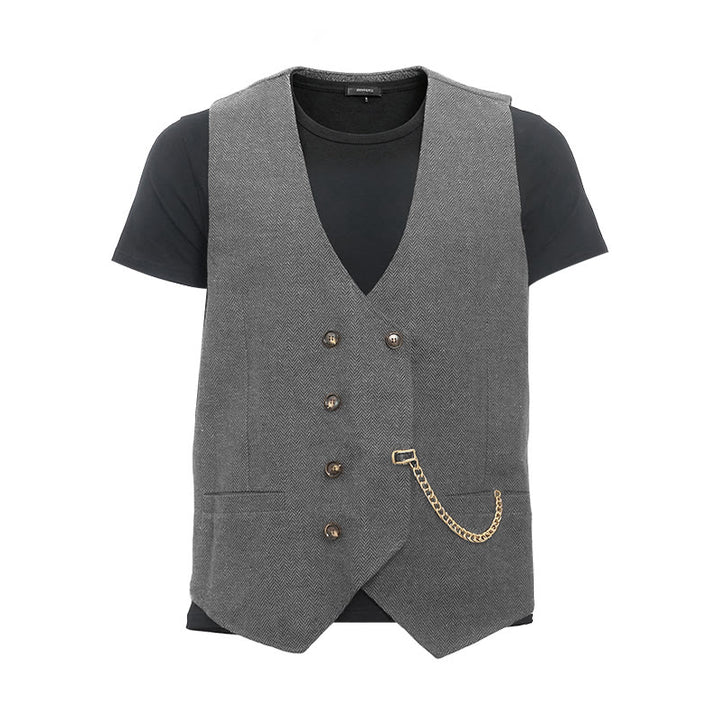 Men's British Retro Double Breasted Suit  Vest - Silver - 3XL - image 12