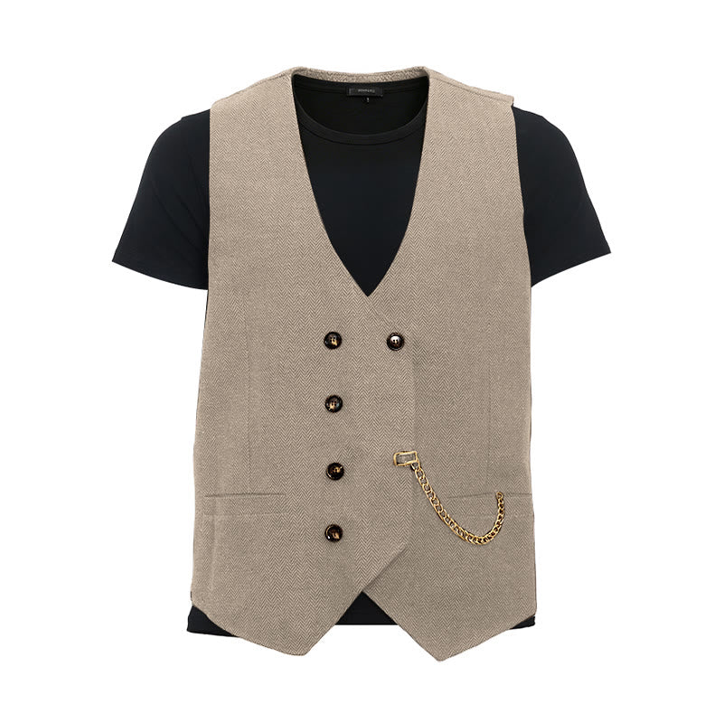 Men's British Retro Double Breasted Suit  Vest - Champagne - 3XL - image 16