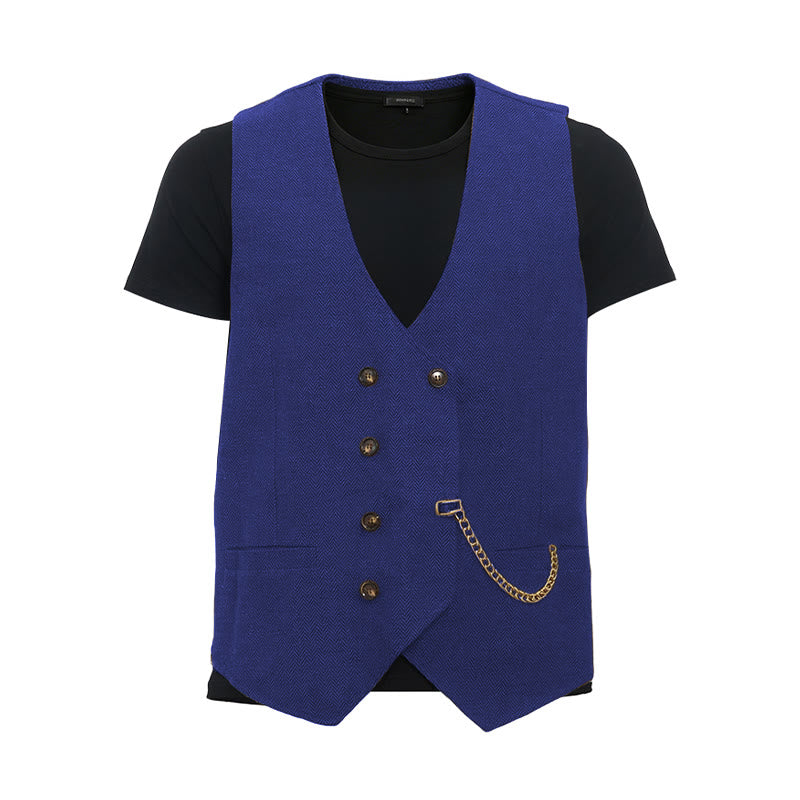 Men's British Retro Double Breasted Suit  Vest - Royal Blue - 3XL - image 21