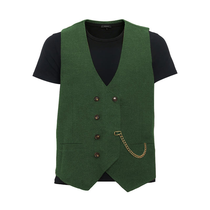 Men's British Retro Double Breasted Suit  Vest - Green - 3XL - image 18